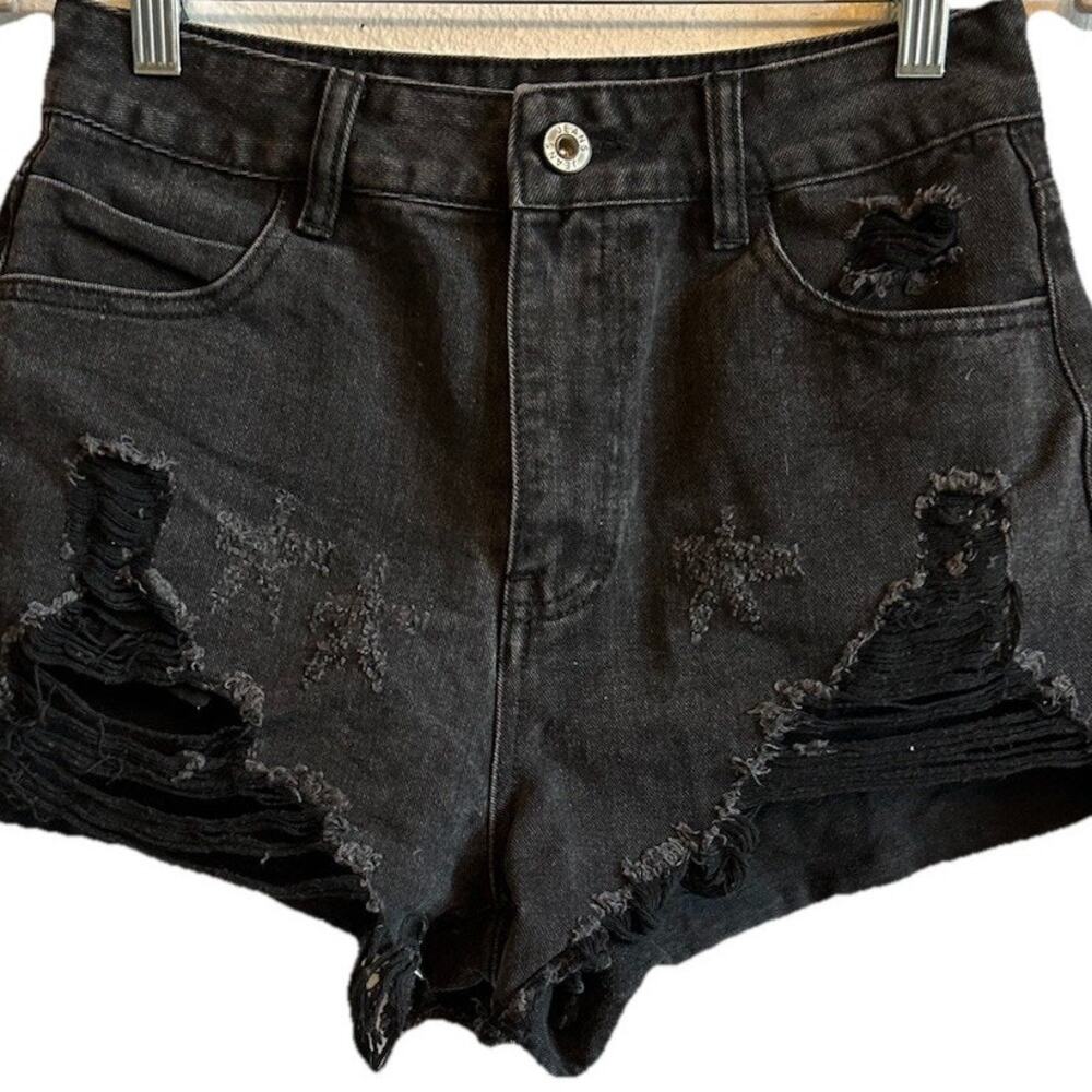 Black Faded Booty Distressed Shorts Small Boho Festival Summer Grunge Goth cider